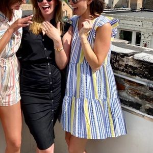 Loft blue striped ruffle sleeve dress